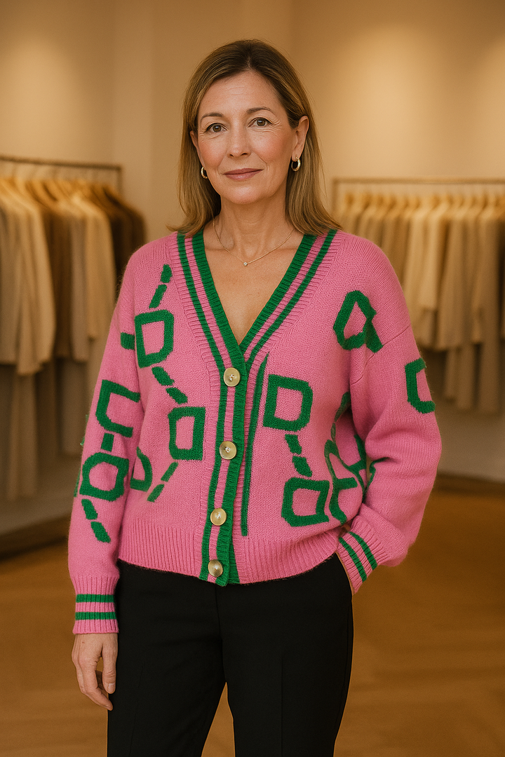 ViviContrast™ | V‑Neck Colour Block Knit Cardigan3