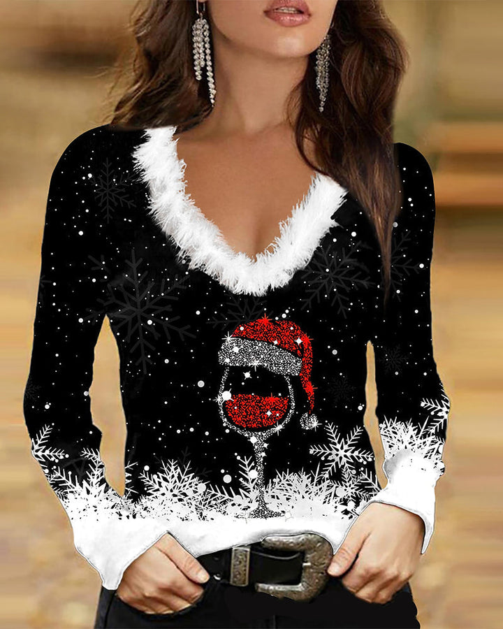 HollyGlow™ | Festive Christmas V-neck top